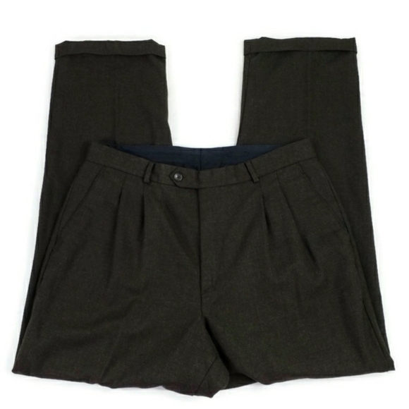 Vintage 7 Collection Brown Pleated Front Tapered Cuffed Wool Dress Pants Mens 34 - Picture 3 of 14